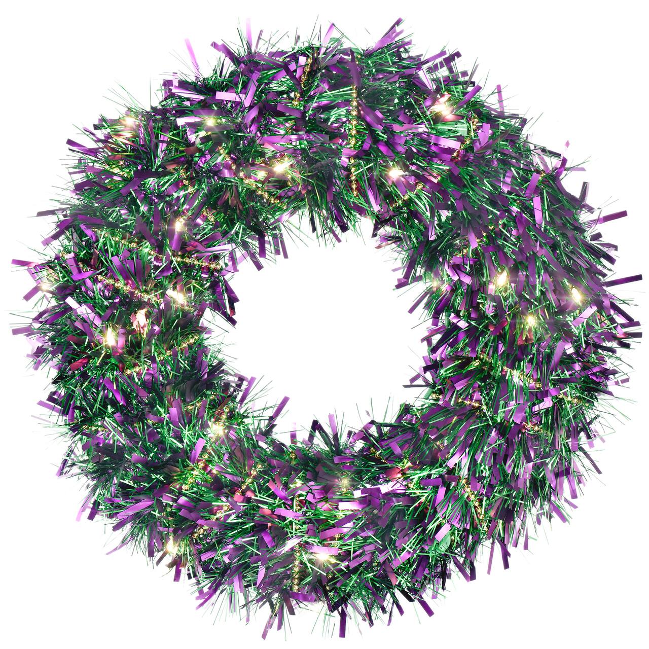 17&#x22; Light-Up Mardi Gras Tinsel Wreath